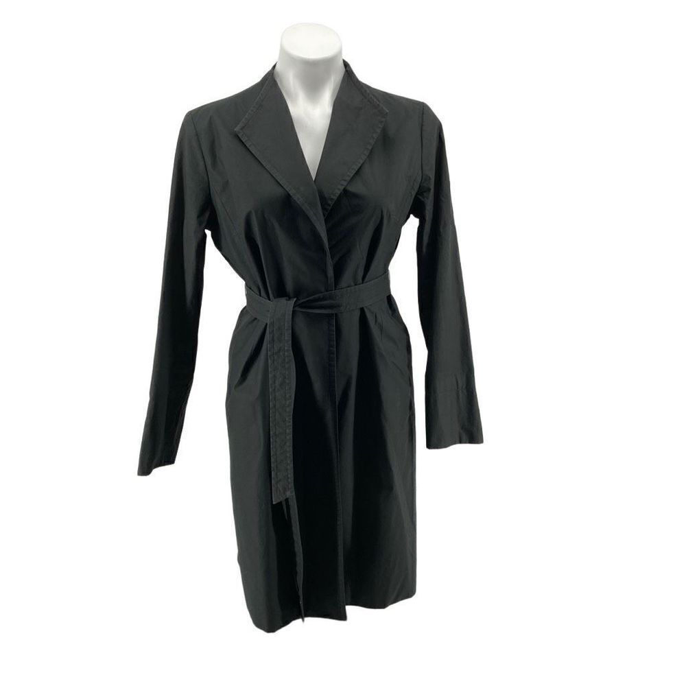 Banana Republic Black Cotton Belted Trench Coat Open Front Gold Lined Medium - Picture 2 of 16